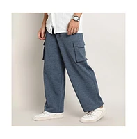 Campus Sutra Men's Prussian Blue Heathered-Relaxed Cargo Trousers