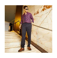 Campus Sutra Men's Midnight Black Panel-Waffle Chino Trousers