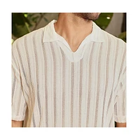 Campus Sutra Men's Off-White Duo-Striped Relaxed Polo T-Shirt