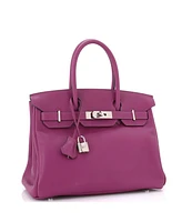 Pre-Owned Hermes Birkin 30 Handbag Purple Swift with Palladium Hardware