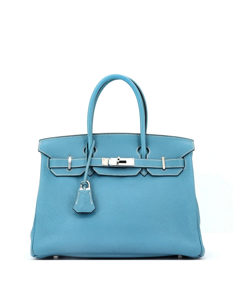 Pre-Owned Hermes Birkin 30 Handbag Blue Togo with Palladium Hardware