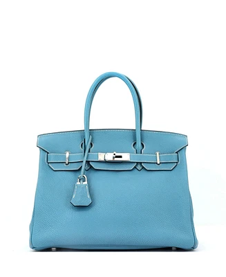 Pre-Owned Hermes Birkin 30 Handbag Blue Togo with Palladium Hardware