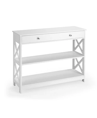 Console Table 3-Tier with Drawer and Storage Shelves