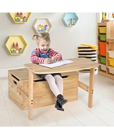 3-in-1 Kids Convertible Storage Bench Wood Activity Table and Chair Set