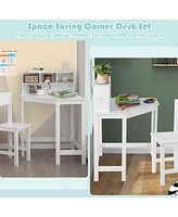 Kids Wooden Corner Desk and Chair Set with Hutch and Storage