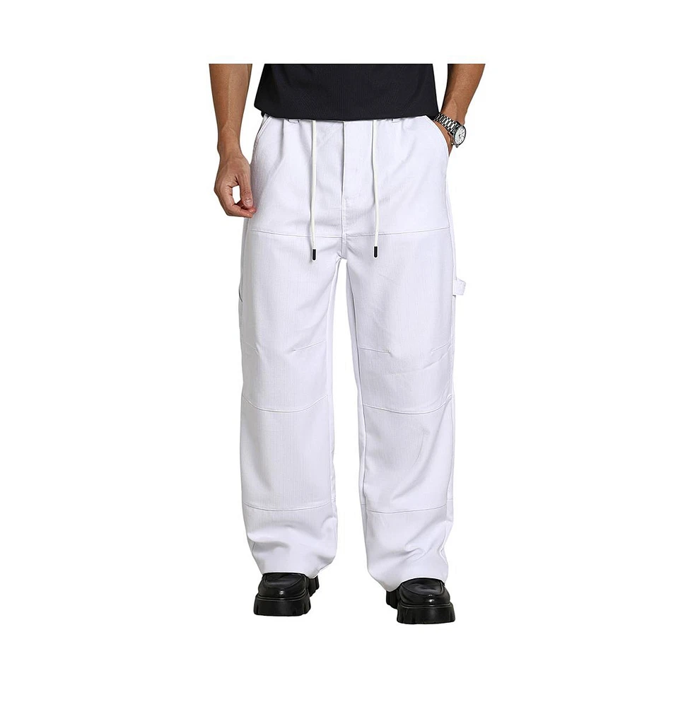 Campus Sutra Men's Chalk White Relaxed-Panel Cargo Trousers