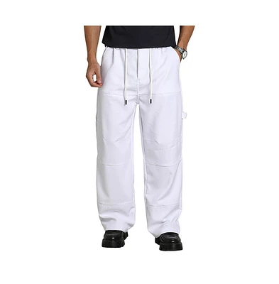 Campus Sutra Men's Chalk White Relaxed-Panel Cargo Trousers