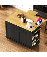 Rolling Kitchen Island Cart with Drop Leaf & Storage