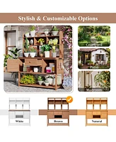 Fir Wood Potting Bench with Hutch & Shelves