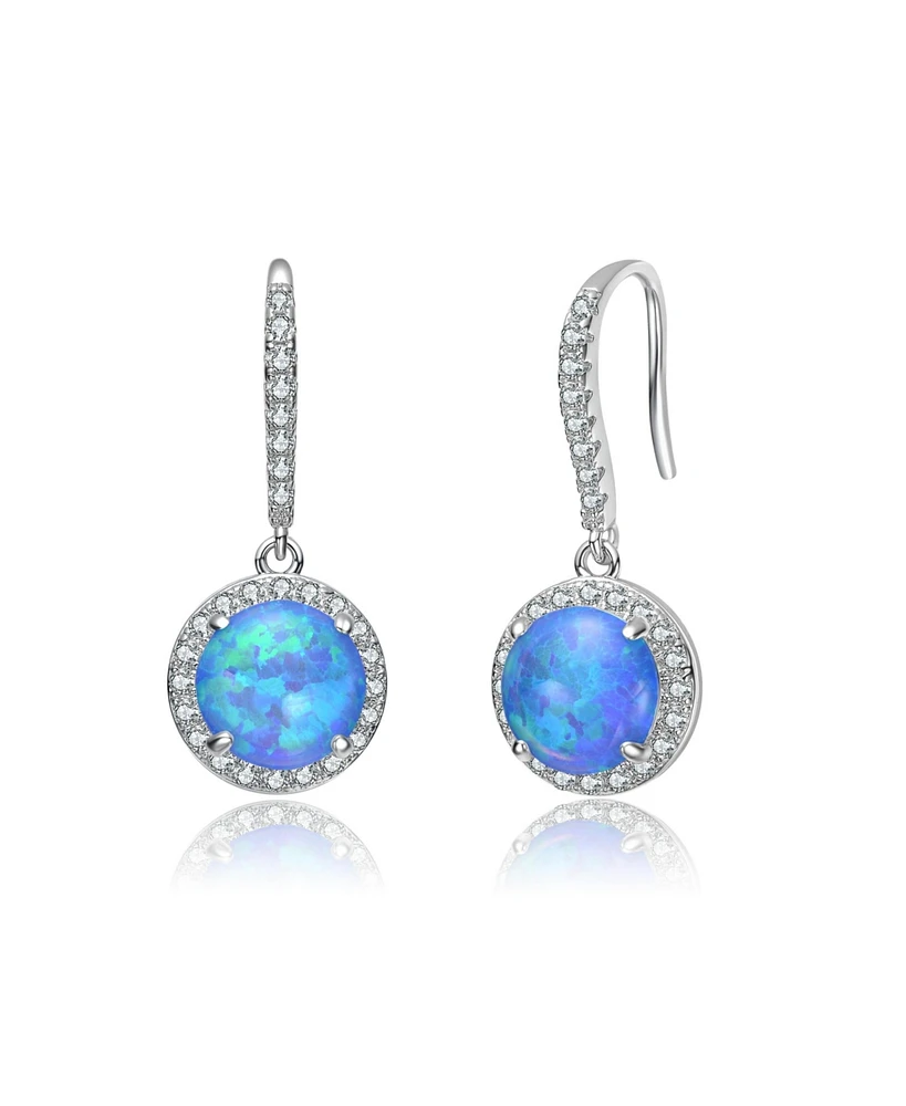 White Gold Plating with Clear Cubic Zirconia Halo Drop Hook Earrings