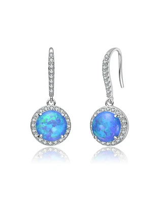 White Gold Plating with Clear Cubic Zirconia Halo Drop Hook Earrings