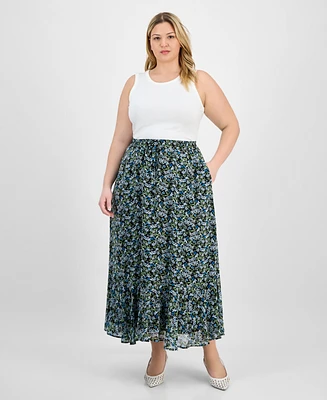On 34th Trendy Plus Floral Femme Drawstring Maxi Skirt, Exclusively at Macy's