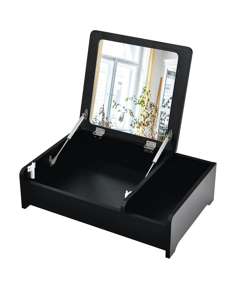 Compact Bay Window Makeup Dressing Table with Flip-Top Mirror