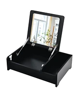 Compact Bay Window Makeup Dressing Table with Flip-Top Mirror
