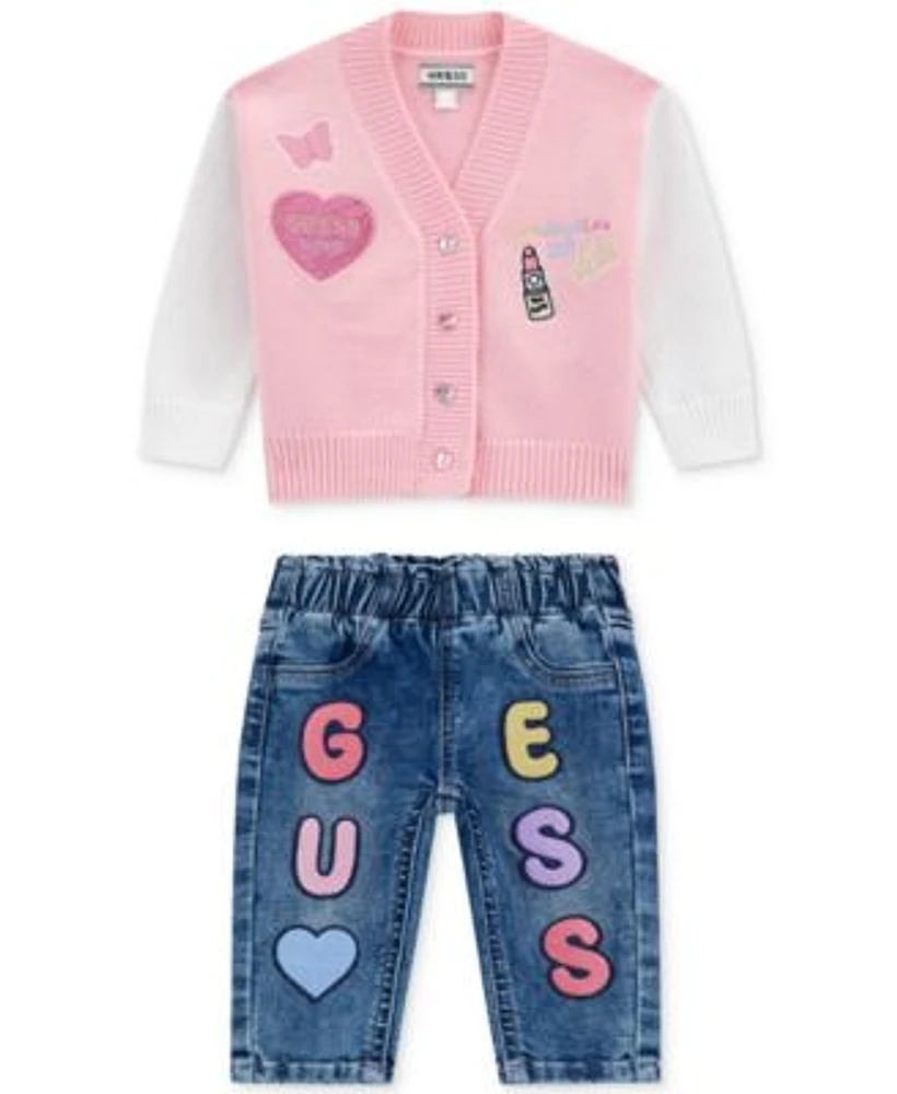Guess Baby Girls Patch Applique Cardigan Applique Patches Stretch Denim Jeans