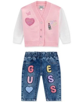 Guess Baby Girls Patch Applique Cardigan Applique Patches Stretch Denim Jeans