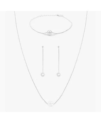 Sterling Silver Abby Single Cultured Pearl Bracelet, Necklace & Dangled Drop Earrings Set