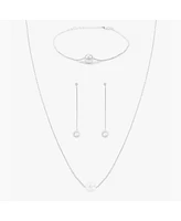 Sterling Silver Abby Single Cultured Pearl Bracelet, Necklace & Dangled Drop Earrings Set