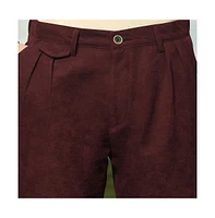 Campus Sutra Men's Burgundy Red Velvique Tailored Trousers