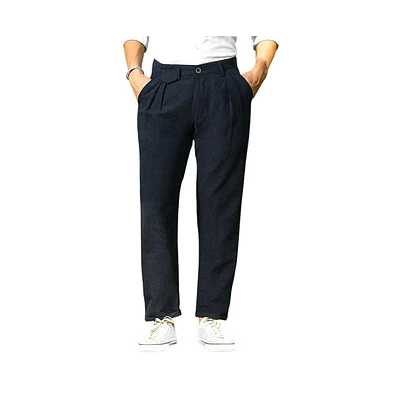 Campus Sutra Men's Prussian Blue Velvique Tailored Trousers
