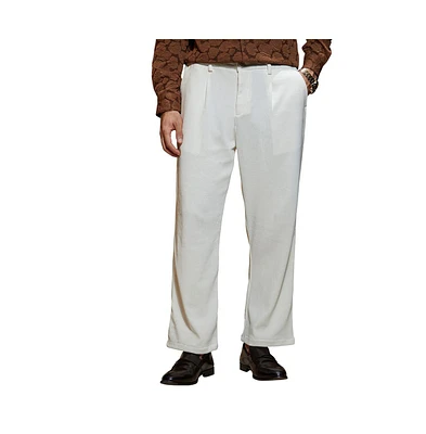 Campus Sutra Men's Cream White Waffle-Pleated Straight Trousers