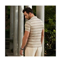 Campus Sutra Men's French Beige & Off White Zig-Zag Knit Polo T-Shirt