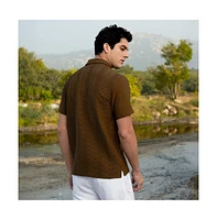 Campus Sutra Men's Mocha Brown Flatten-Ruched Polo T-Shirt