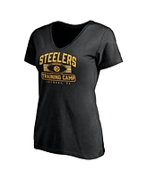 Fanatics Women's Black Pittsburgh Steelers Training Camp Stripe V-Neck T-Shirt