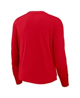 Nike Women's Scarlet San Francisco 49ers Layered Logo Cropped Long Sleeve Fashion T-Shirt