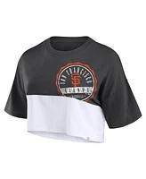 Fanatics Women's Heather Black/White San Francisco Giants Color Split Boxy Cropped T-Shirt