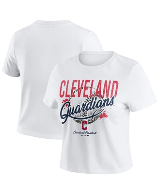 Wear by Erin Andrews Women's White Cleveland Guardians Distressed Cropped Baby T-Shirt