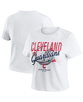 Wear by Erin Andrews Women's White Cleveland Guardians Distressed Cropped Baby T-Shirt