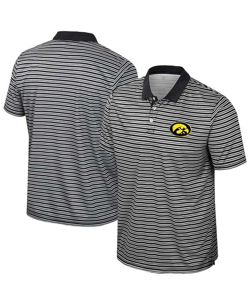 Colosseum Men's Black Iowa Hawkeyes Striped Polo Shirt