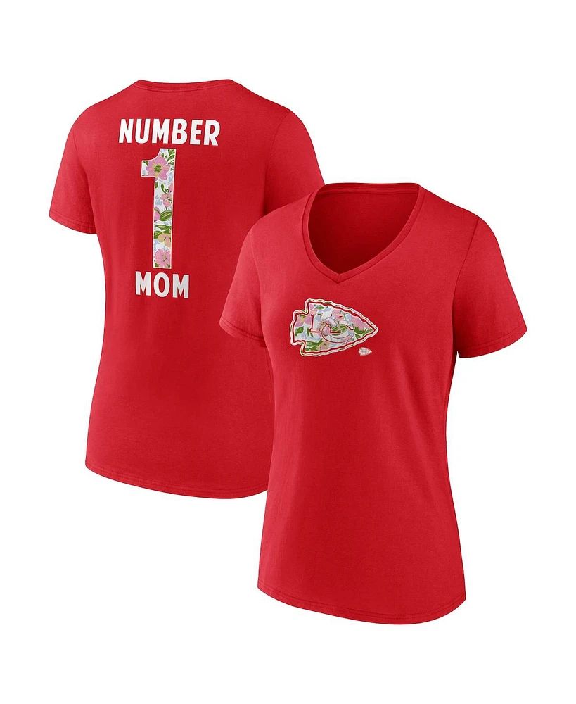 Logo Athletic Women's Red Kansas City Chiefs Number 1 Mom Floral V-Neck T-Shirt