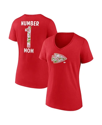 Logo Athletic Women's Red Kansas City Chiefs Number 1 Mom Floral V-Neck T-Shirt