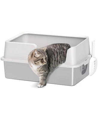 PawHut Stainless Steel Litter Box, Enclosed Cat Litter Box, Light