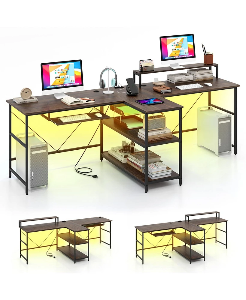 2-Person Reversible Computer Desk Long Office with Led Lights