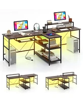 2-Person Reversible Computer Desk Long Office with Led Lights