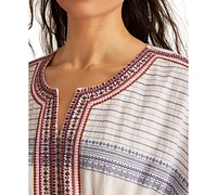 Lucky Brand Women's Embroidered Cotton Cinched-Waist Mini Dress