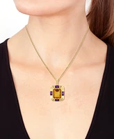 Effy Citrine (6-1/2 ct. t.w.) & Amethyst (1/10 ct. t.w.) Pendant Necklace in 14k Gold-Plated Silver, 17" + 1" extender