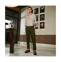 Campus Sutra Men's Juniper Green Striped Tailored Trousers