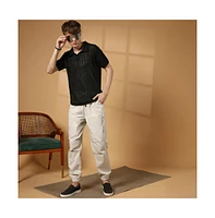 Campus Sutra Men's Raven Black Textured-Knit Polo T-Shirt