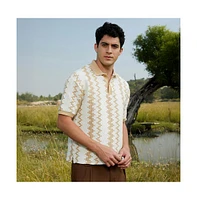 Campus Sutra Men's Buff Beige & Cream White Indie-Block Polo T-Shirt