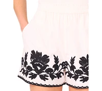 CeCe Women's High-Rise Embroidered Cotton Shorts
