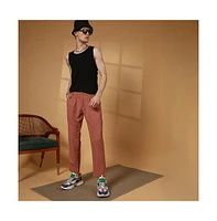 Campus Sutra Men's Terracotta Brown Crinkled Tailored Trousers
