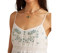 Lucky Brand Women's Embroidered Floral Sleeveless Maxi Dress