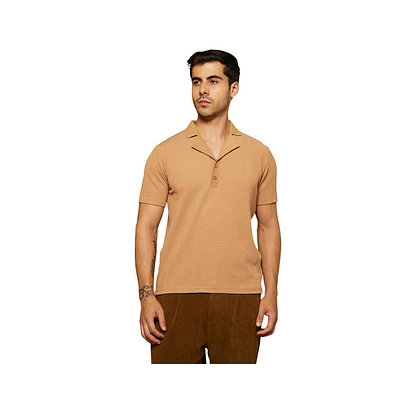 Campus Sutra Men's Peanut Brown Rope-Tactile Cuban Polo T-Shirt