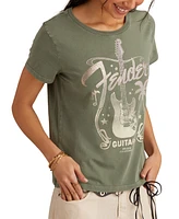 Lucky Brand Women's Fender Guitar Palms Cotton Classic Crewneck T-Shirt