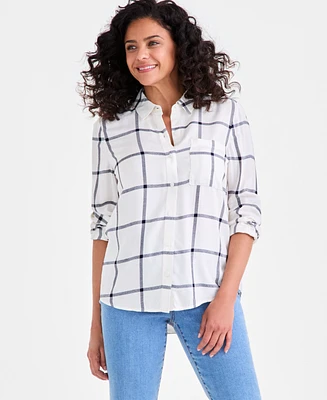 Style & Co Women's Plaid Button-Down Perfect Shirt, Exclusively at Macy's