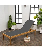 Lagunan 77.56"x26.38" Modern Minimalist Adjustable Acacia Wood Chaise Outdoor Lounge Chair, Dark Gray/Natural